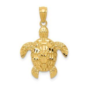 14k Yellow Gold Diamond-Cut Polished Sea Turtle Pendant 25mm x 17mm